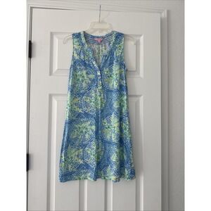 Lilly Pulitzer Essie Shift Henley Dress XS Tropic Like It's Hot Bennet Blue‎ EUC